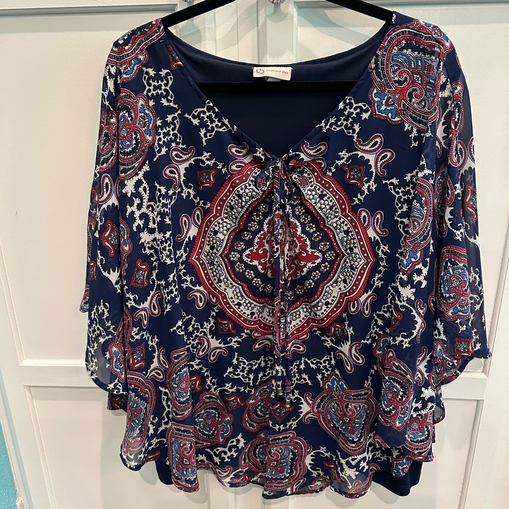 3X Poncho Style Paisley Print Women's Top